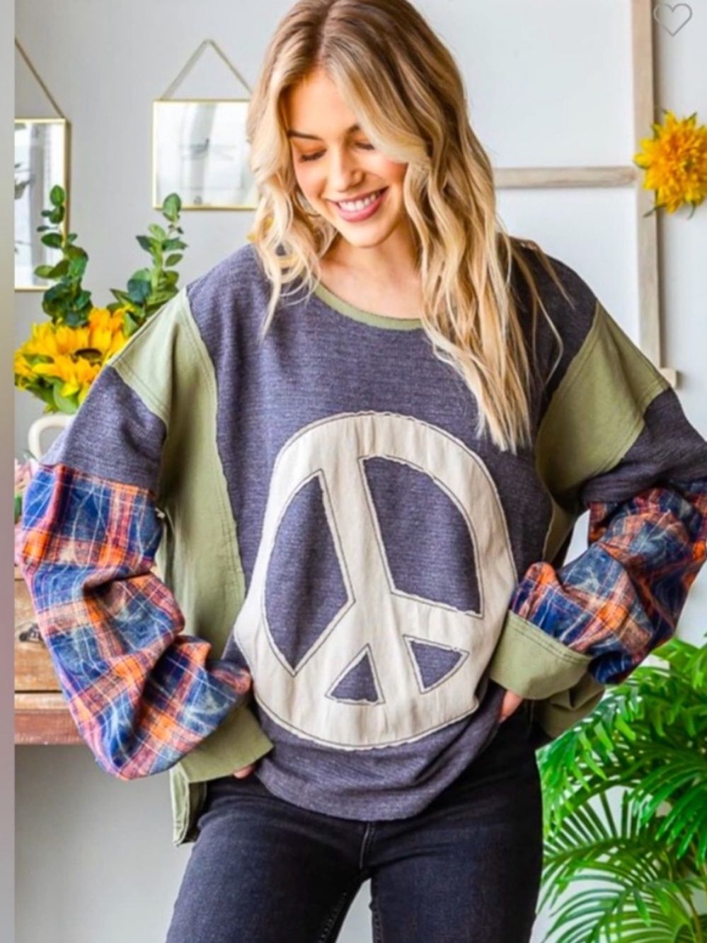 Oli & Hali Far Out Of This World  Peace Sign Thermal Top Womens Medium